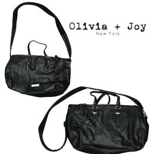 OLIVIA + JOY Black Faux Leather 2 Large Zip Snap Compartment Tote Bag Purse